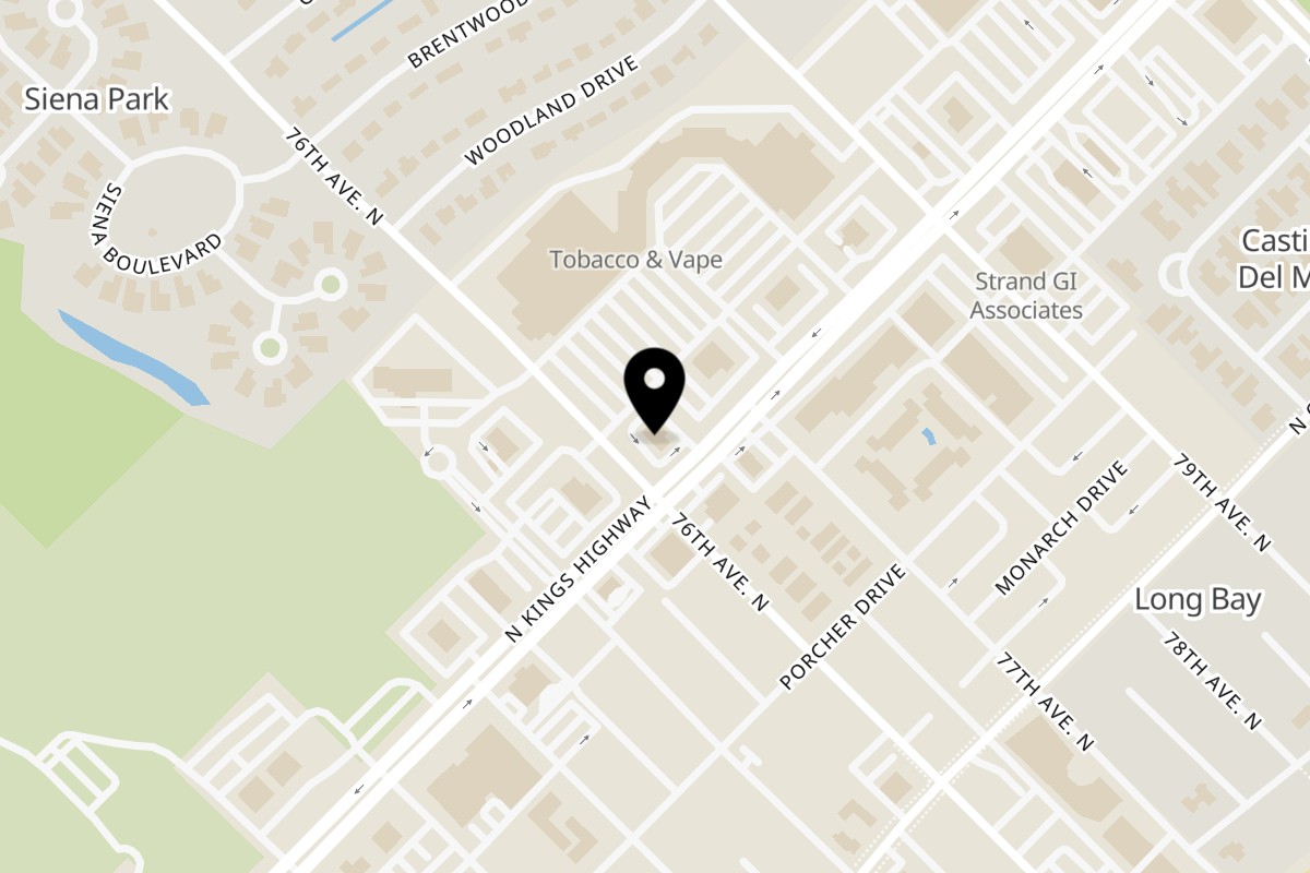 Map showing the location of JEM Social - Cocktails + Kitchen on 7601 N Kings Hwy in Myrtle Beach